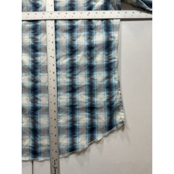 Vintage Wrangler Pearl Snap Shirt Men’s L Brushpopper Plaid Long Tails‎ Western - Picture 5 of 6
